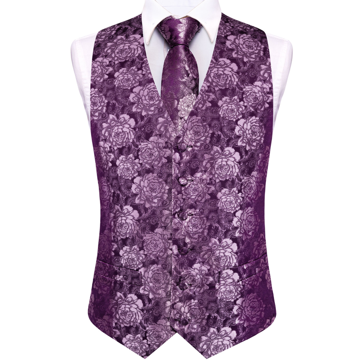 Purple Floral Rose Mens Waistc - огляд і ціна Pocket Square Set