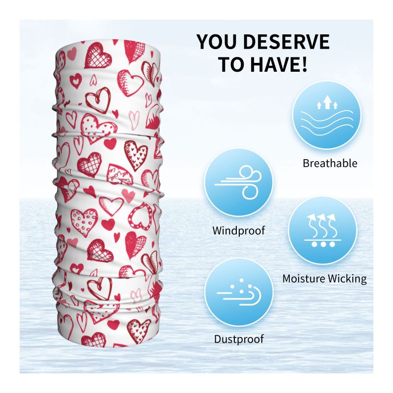 Pink Red Love Hearts Bandana N - огляд і ціна Neck Warmer Tube