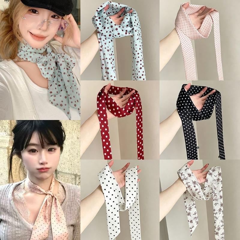 Polka Dot Floral Print Silk Sc - огляд і ціна Ascot Neck Scarf
