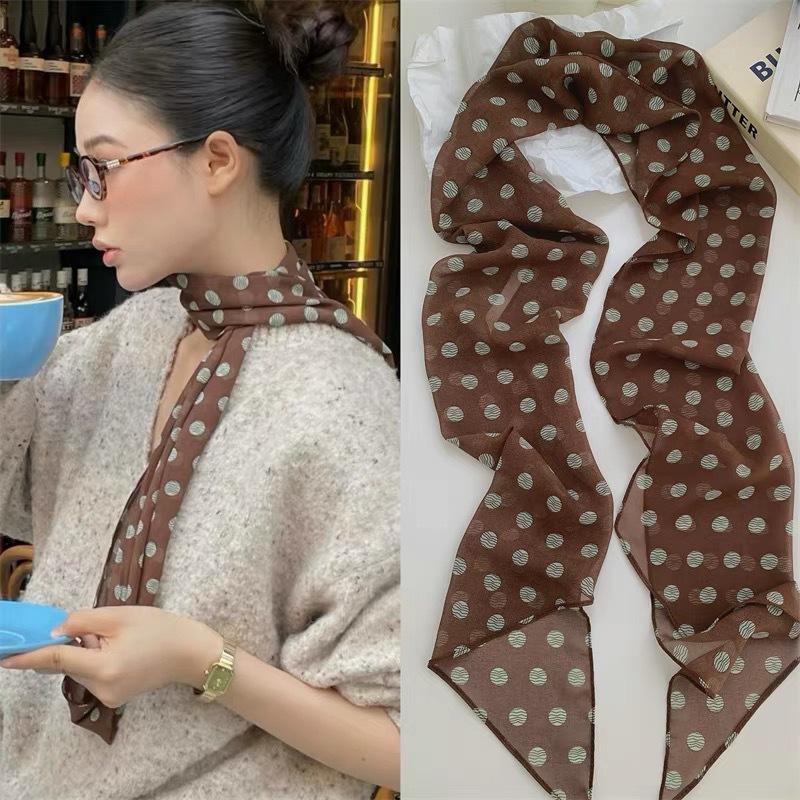 Polka Dot Floral Print Silk Sc - огляд і ціна Ascot Neck Scarf